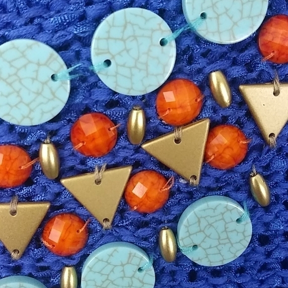 RUBY Rd. Petite Blue Beaded Embellished Scoop Neck Long Sleeve Knit Sweater - Picture 6 of 8